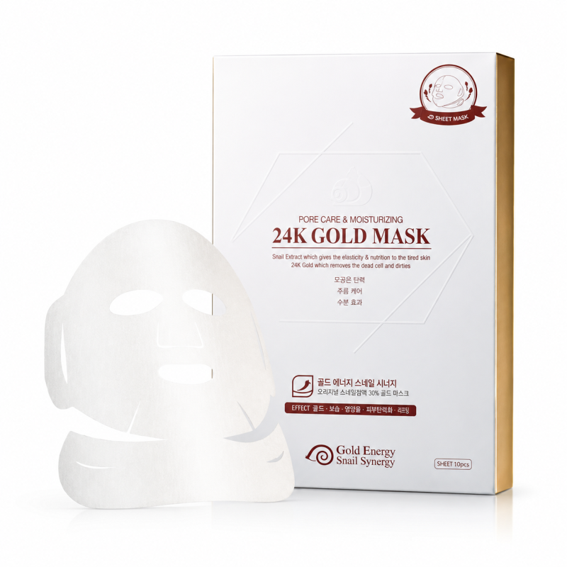GOLD ENERGY SNAIL SYNERGY 24K Gold Snail Mask Pack 1Box (10 Sheets) Pore Care & Moisturizing 4D Sheet Mask